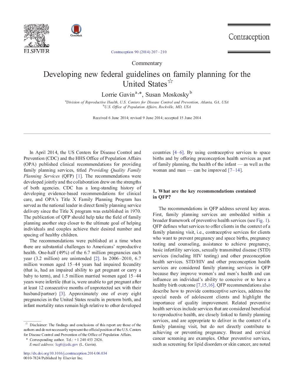 Developing new federal guidelines on family planning for the United States