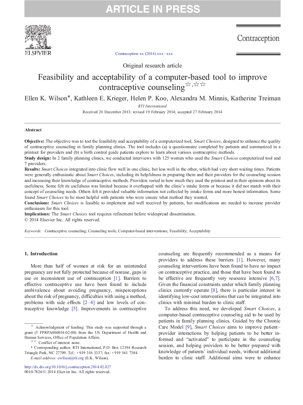 Feasibility and acceptability of a computer-based tool to improve contraceptive counseling