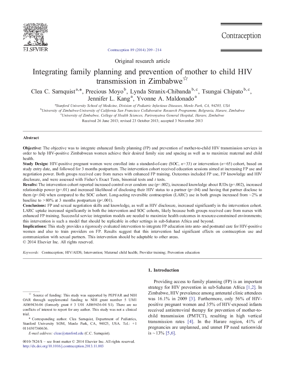 Integrating family planning and prevention of mother to child HIV transmission in Zimbabwe