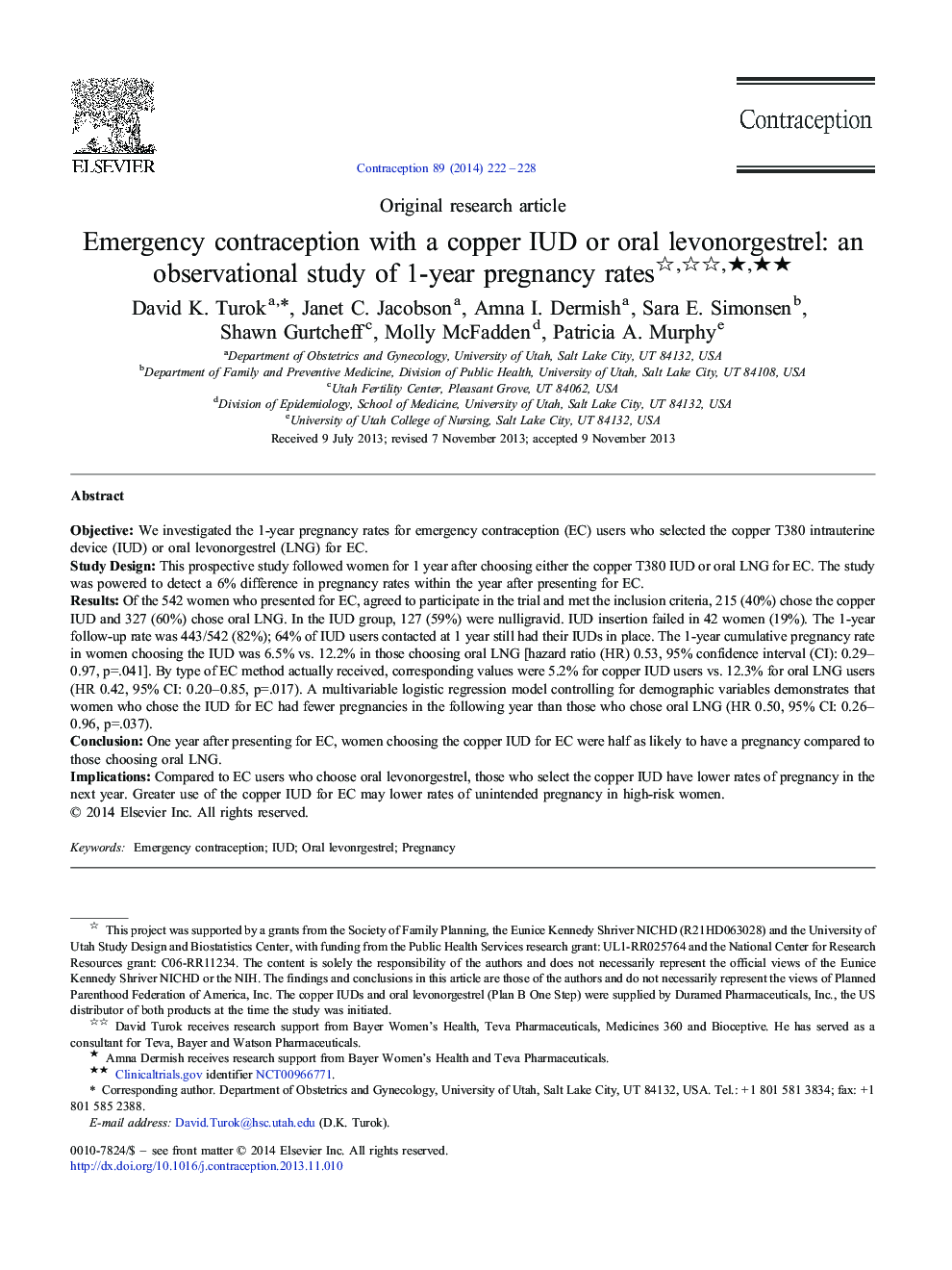 Emergency contraception with a copper IUD or oral levonorgestrel: an observational study of 1-year pregnancy ratesâââ