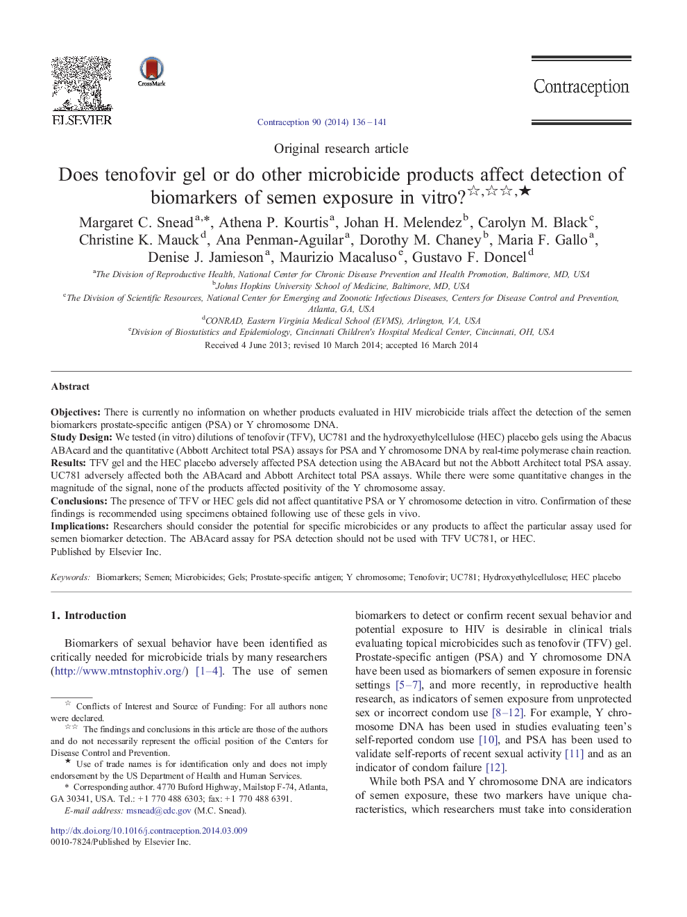 Does tenofovir gel or do other microbicide products affect detection of biomarkers of semen exposure in vitro?â