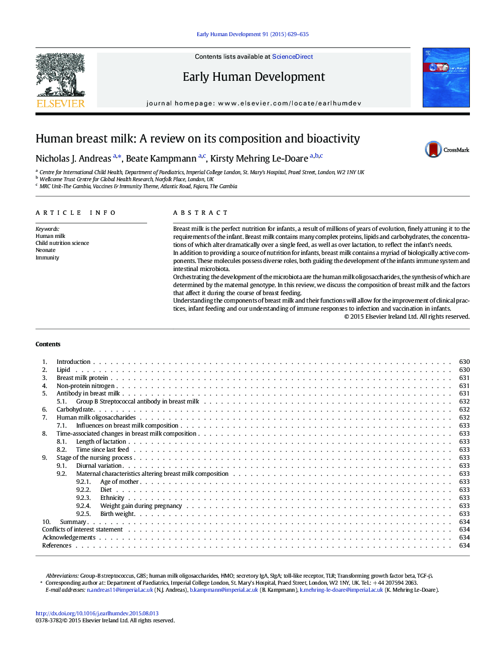 Human breast milk: A review on its composition and bioactivity