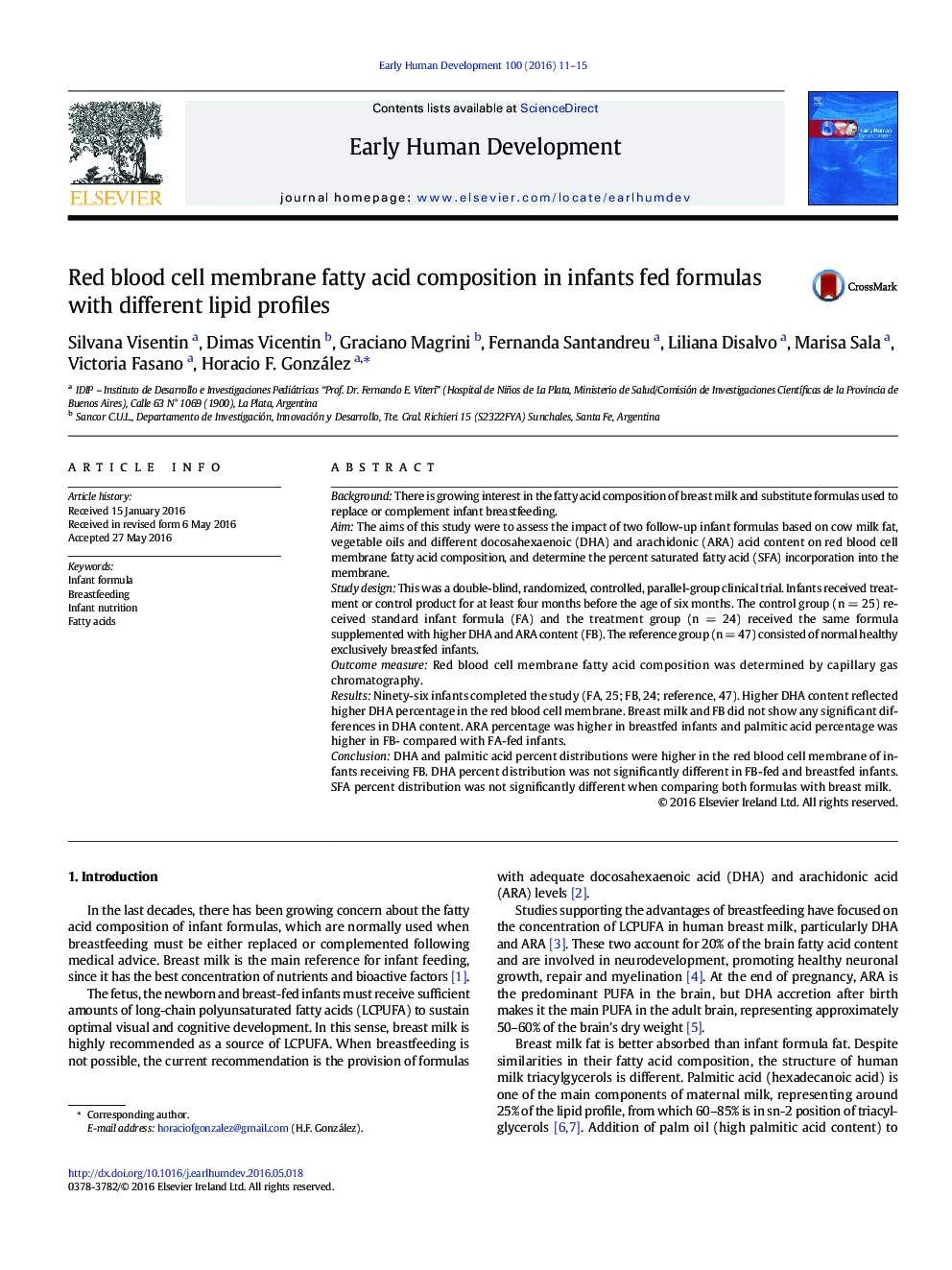 Red blood cell membrane fatty acid composition in infants fed formulas with different lipid profiles