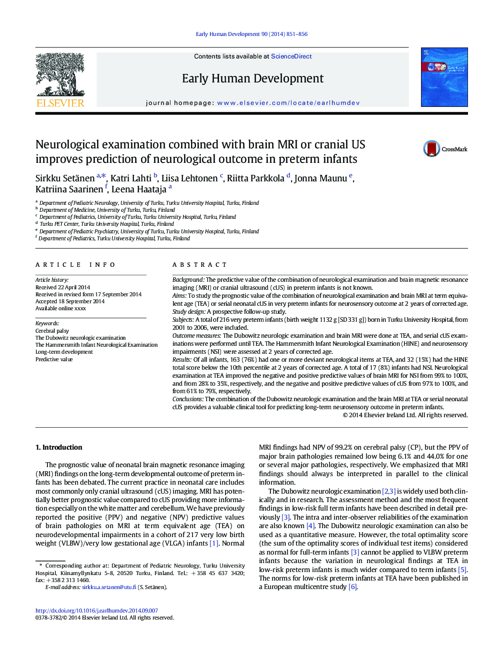 Neurological examination combined with brain MRI or cranial US improves prediction of neurological outcome in preterm infants