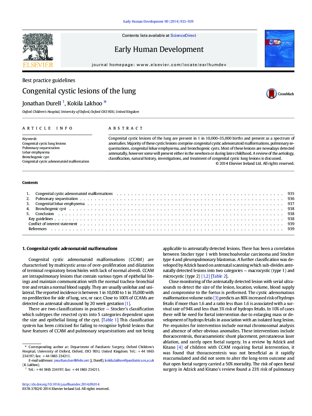 Congenital cystic lesions of the lung