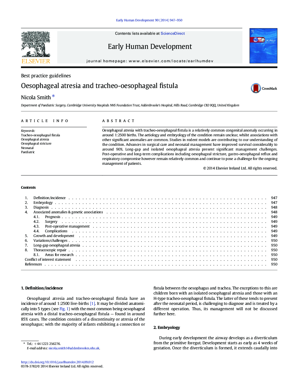 Oesophageal atresia and tracheo-oesophageal fistula