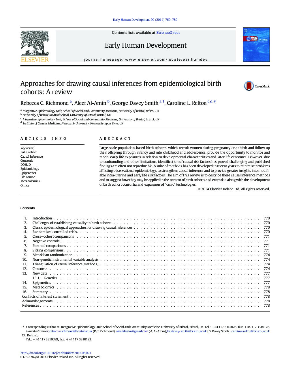 Approaches for drawing causal inferences from epidemiological birth cohorts: A review