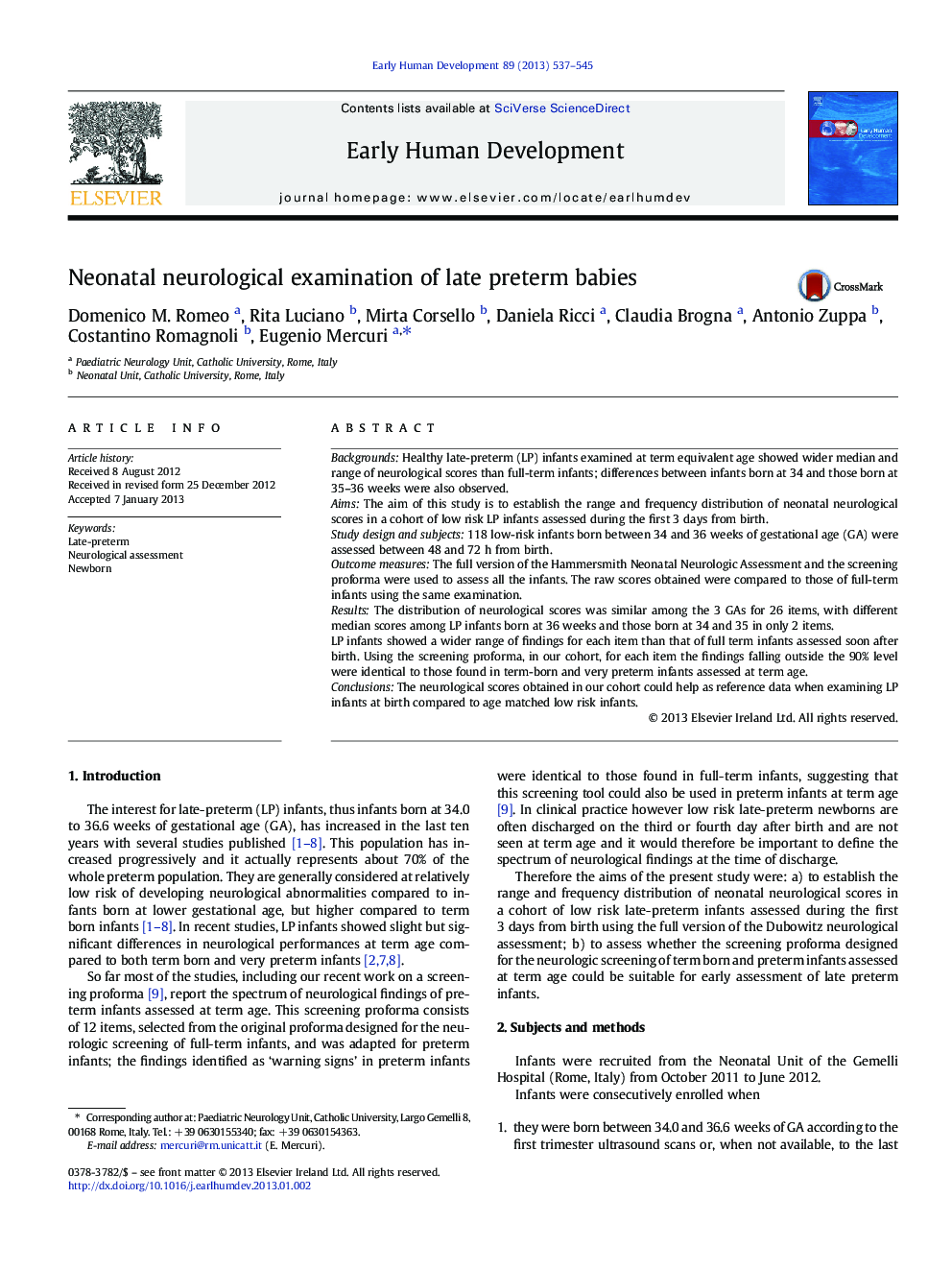 Neonatal neurological examination of late preterm babies