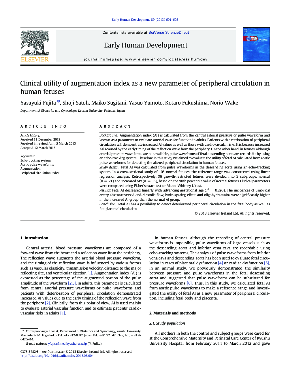 Clinical utility of augmentation index as a new parameter of peripheral circulation in human fetuses