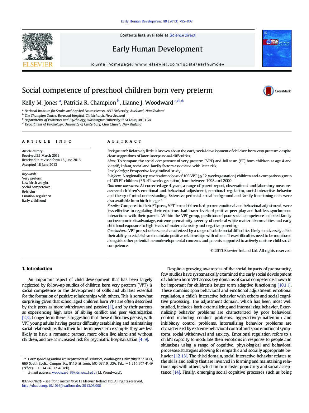 Social competence of preschool children born very preterm