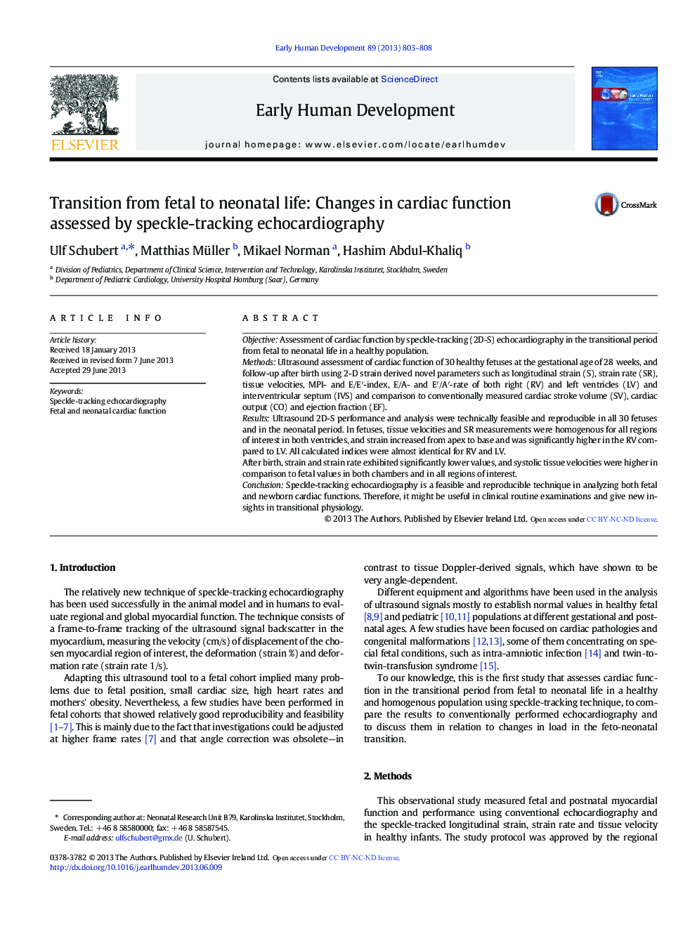 Transition from fetal to neonatal life: Changes in cardiac function assessed by speckle-tracking echocardiography