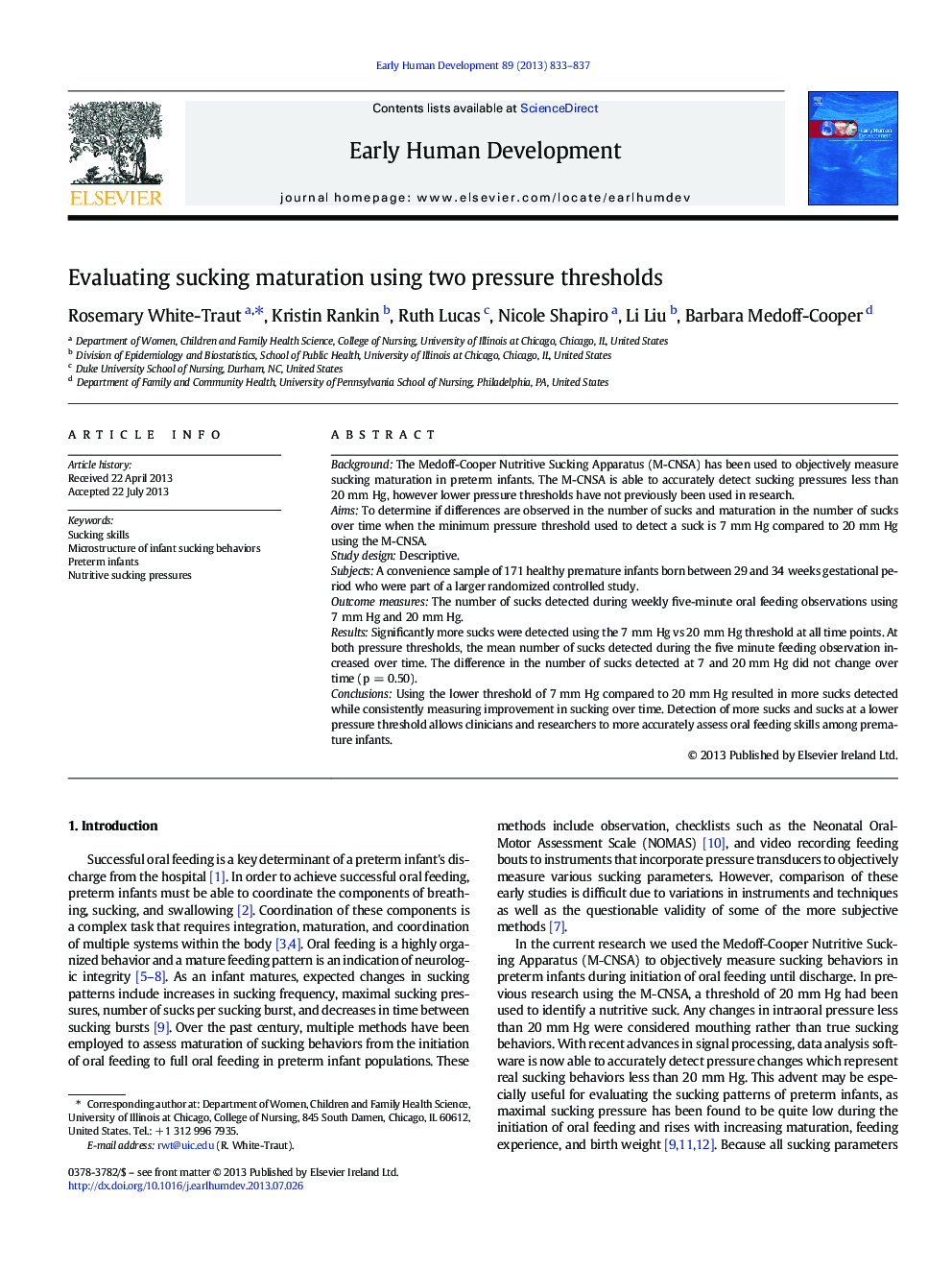 Evaluating sucking maturation using two pressure thresholds