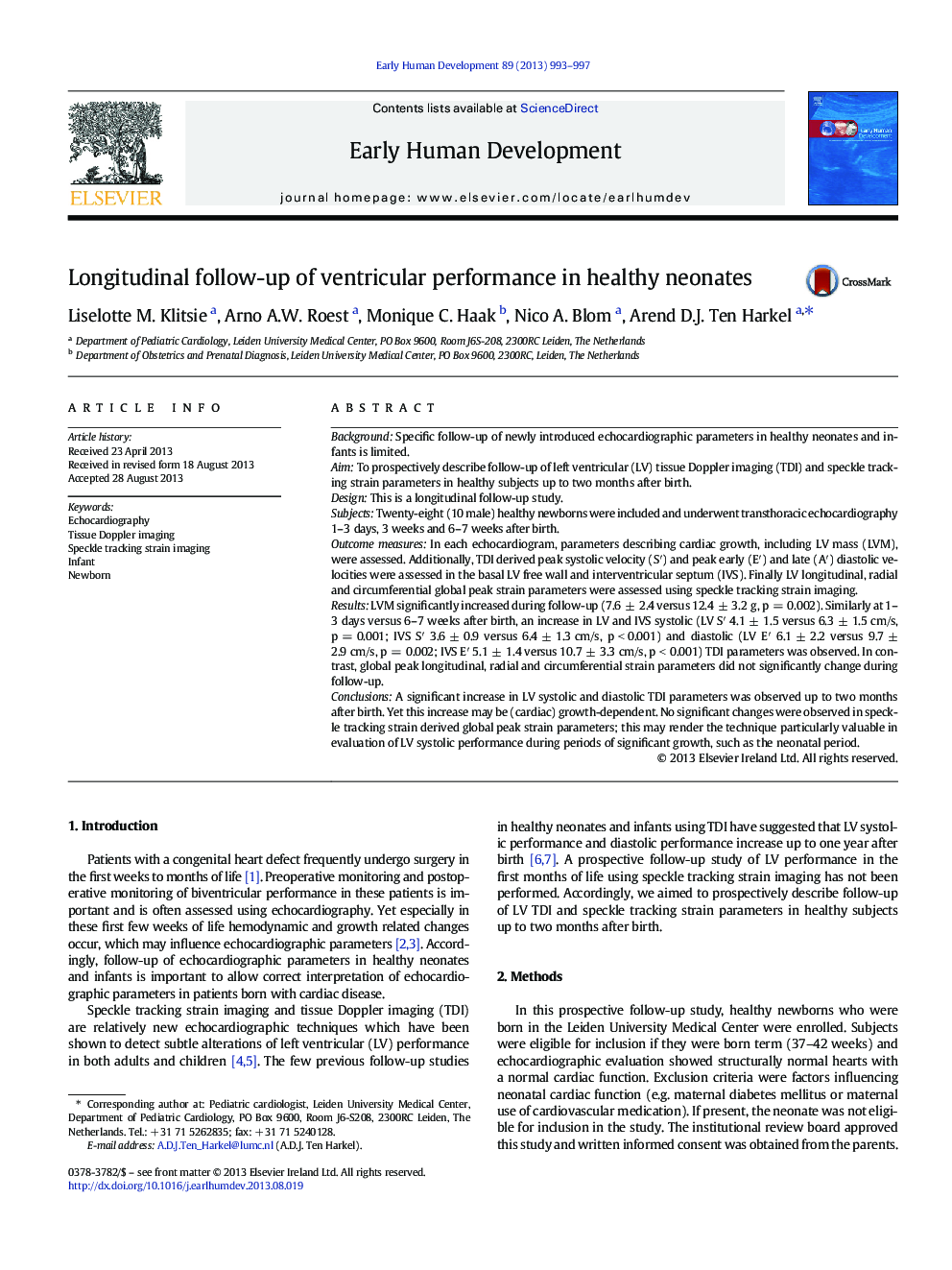 Longitudinal follow-up of ventricular performance in healthy neonates