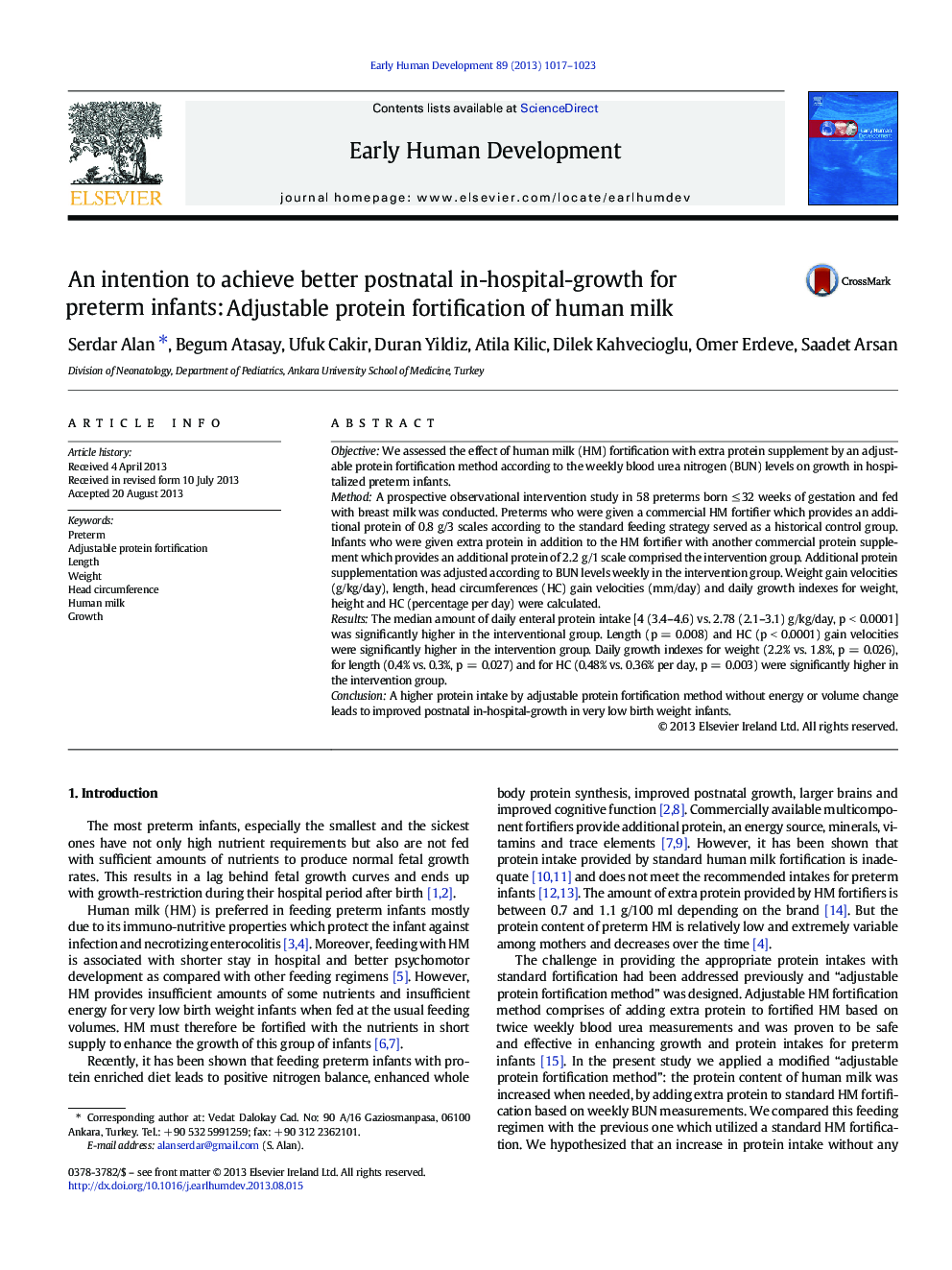 An intention to achieve better postnatal in-hospital-growth for preterm infants: Adjustable protein fortification of human milk