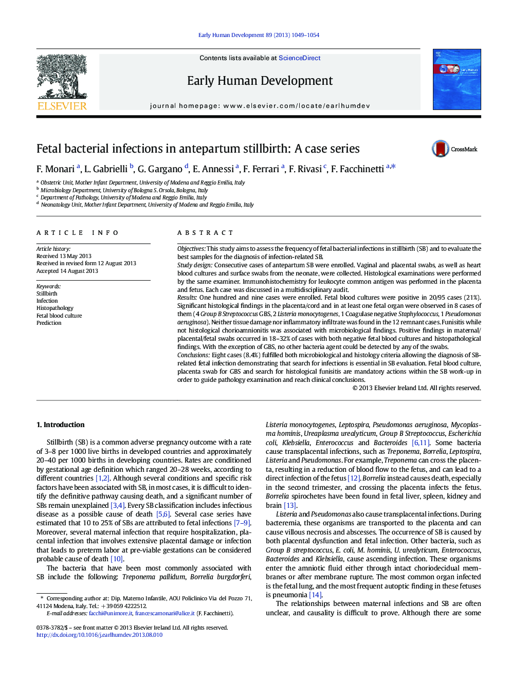 Fetal bacterial infections in antepartum stillbirth: A case series