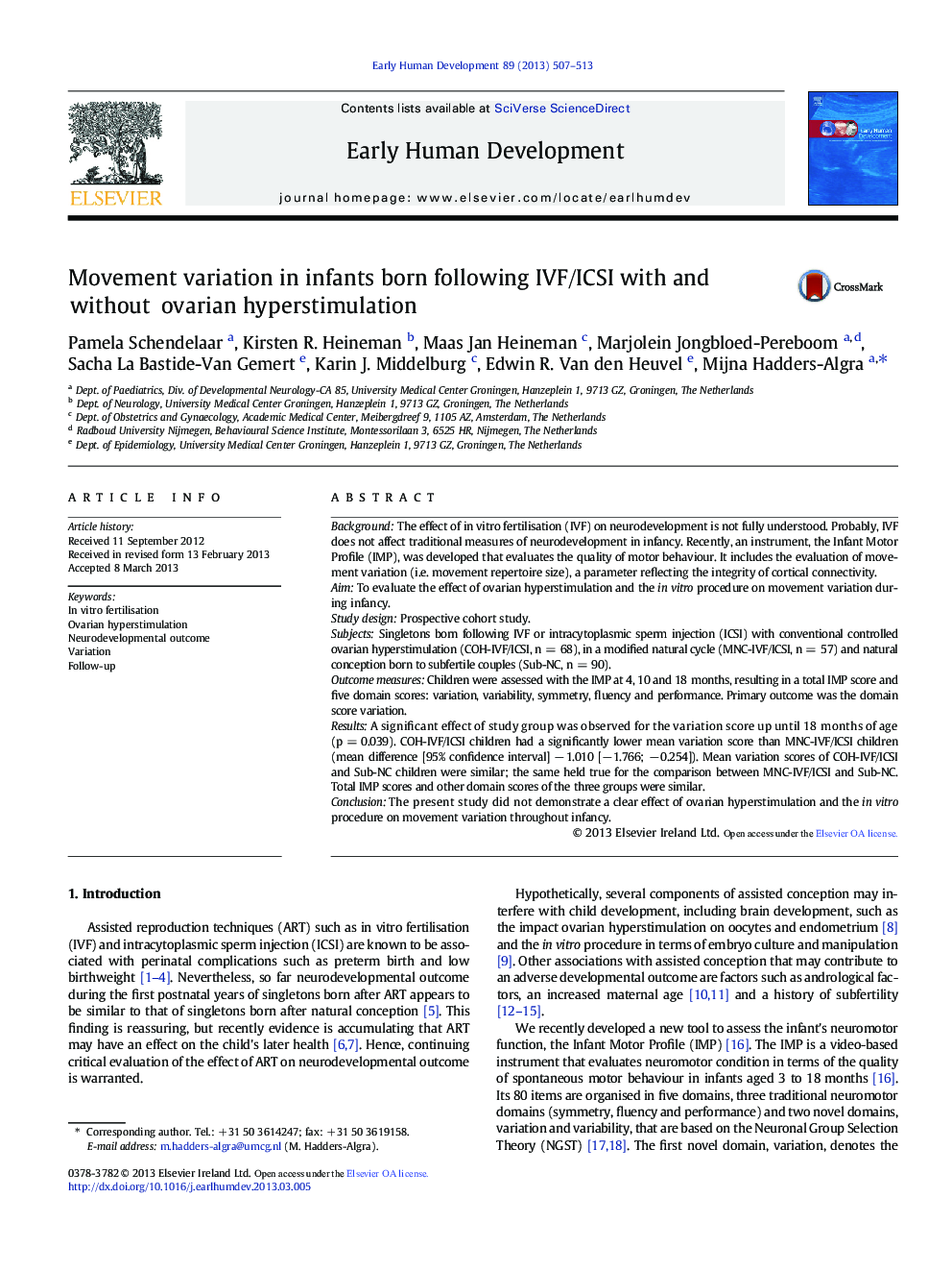 Movement variation in infants born following IVF/ICSI with and without ovarian hyperstimulation