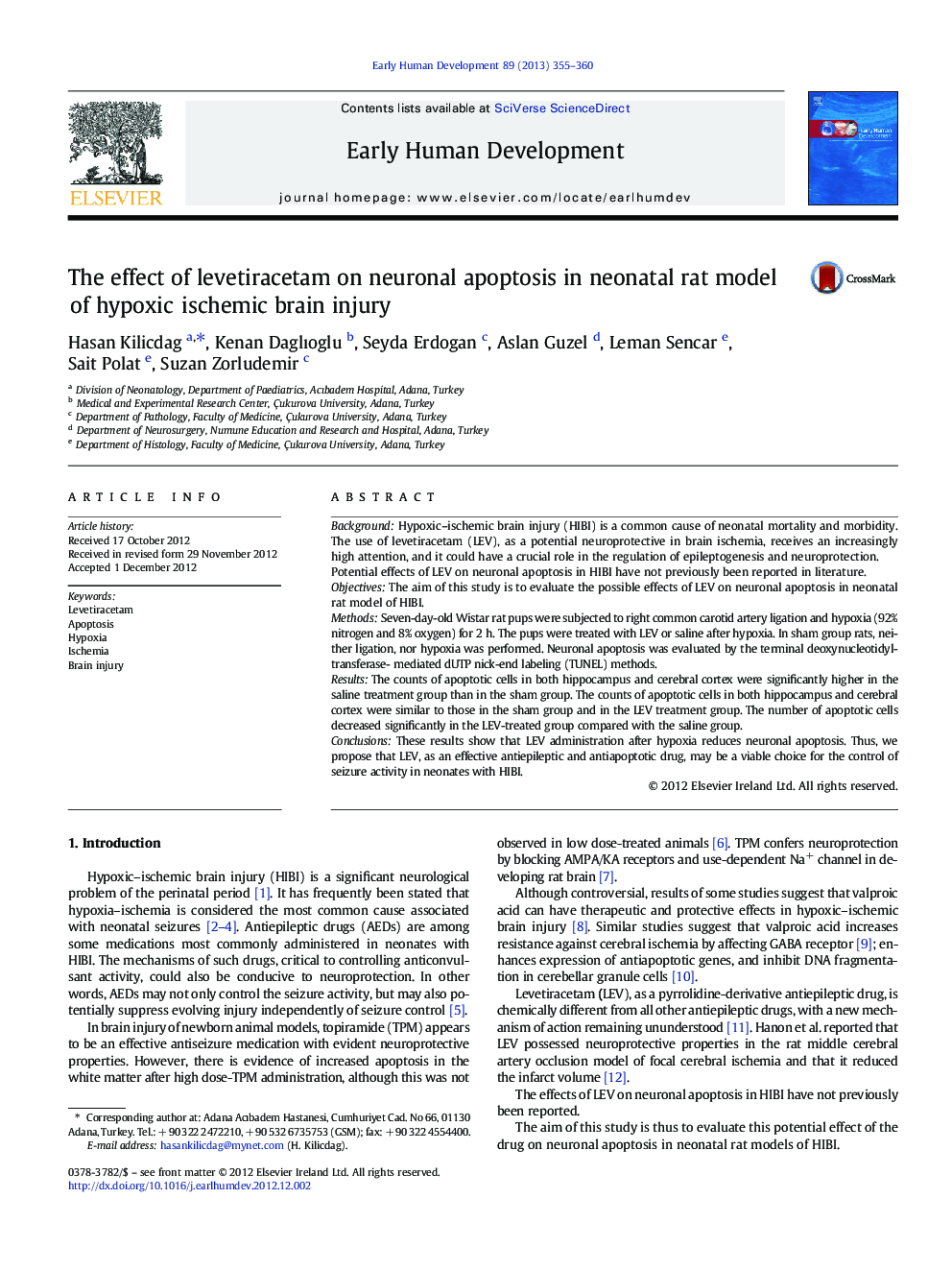 The effect of levetiracetam on neuronal apoptosis in neonatal rat model of hypoxic ischemic brain injury