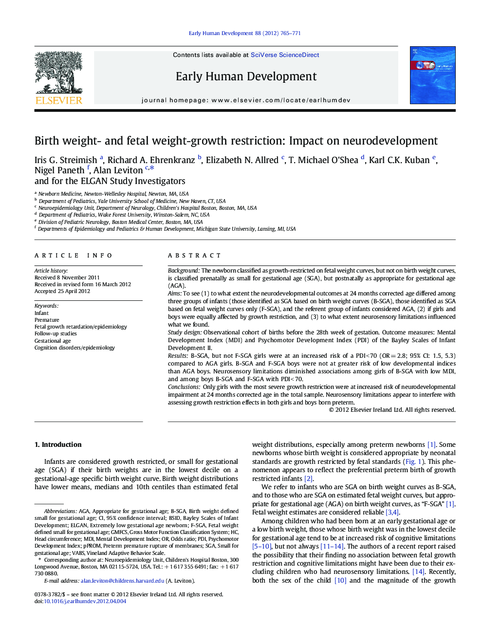 Birth weight- and fetal weight-growth restriction: Impact on neurodevelopment