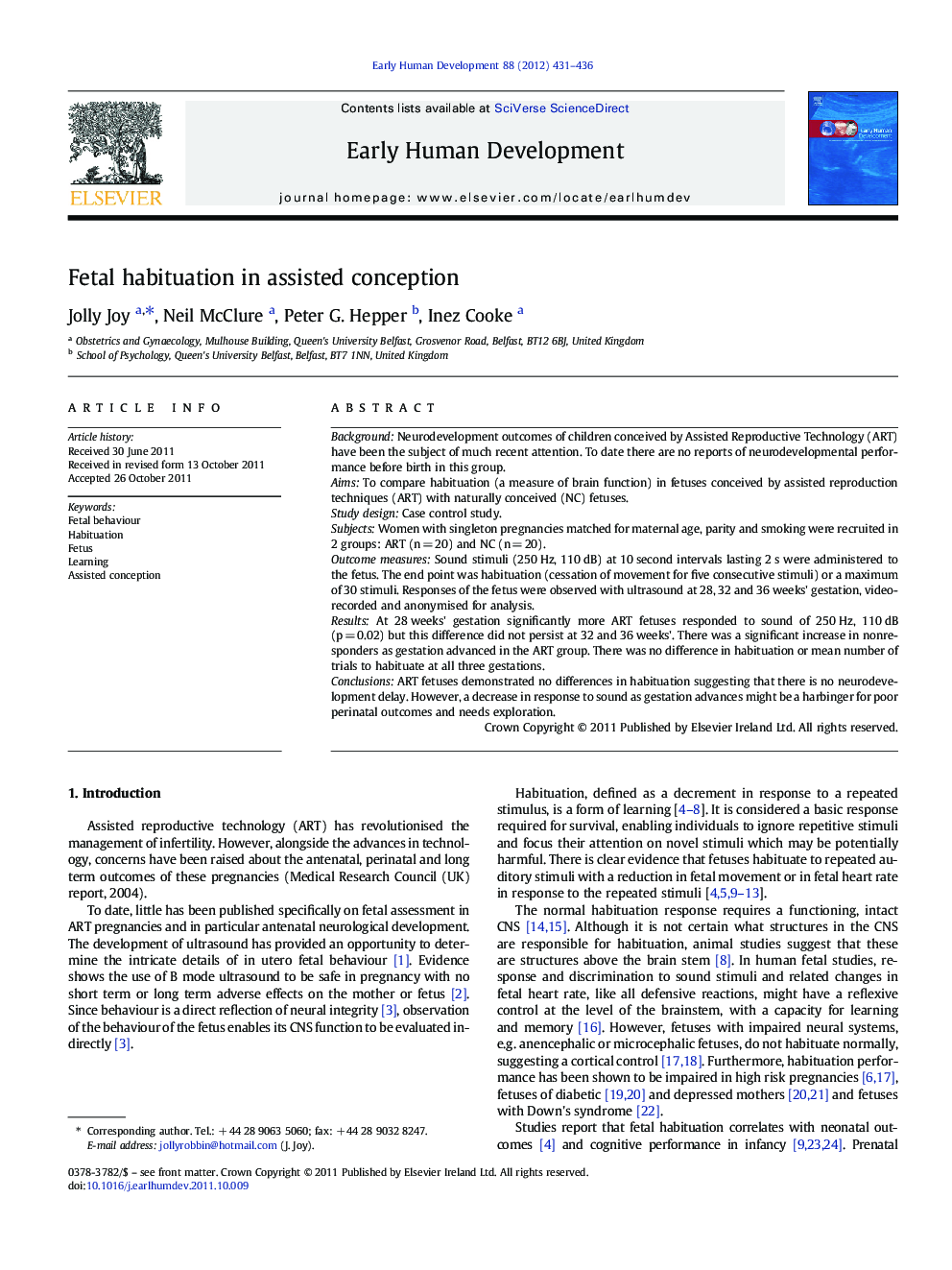 Fetal habituation in assisted conception