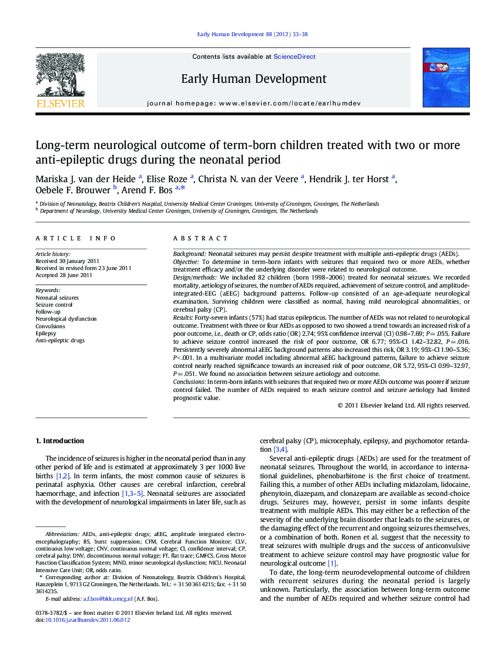 Long-term neurological outcome of term-born children treated with two or more anti-epileptic drugs during the neonatal period