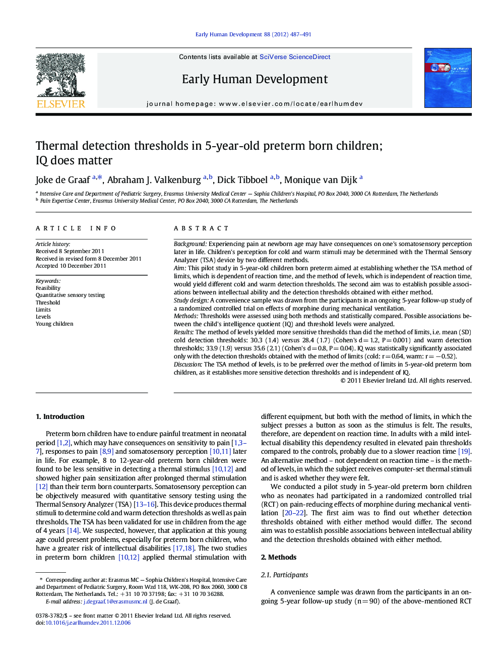 Thermal detection thresholds in 5-year-old preterm born children;