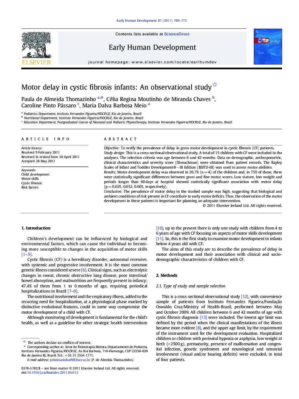 Motor delay in cystic fibrosis infants: An observational study