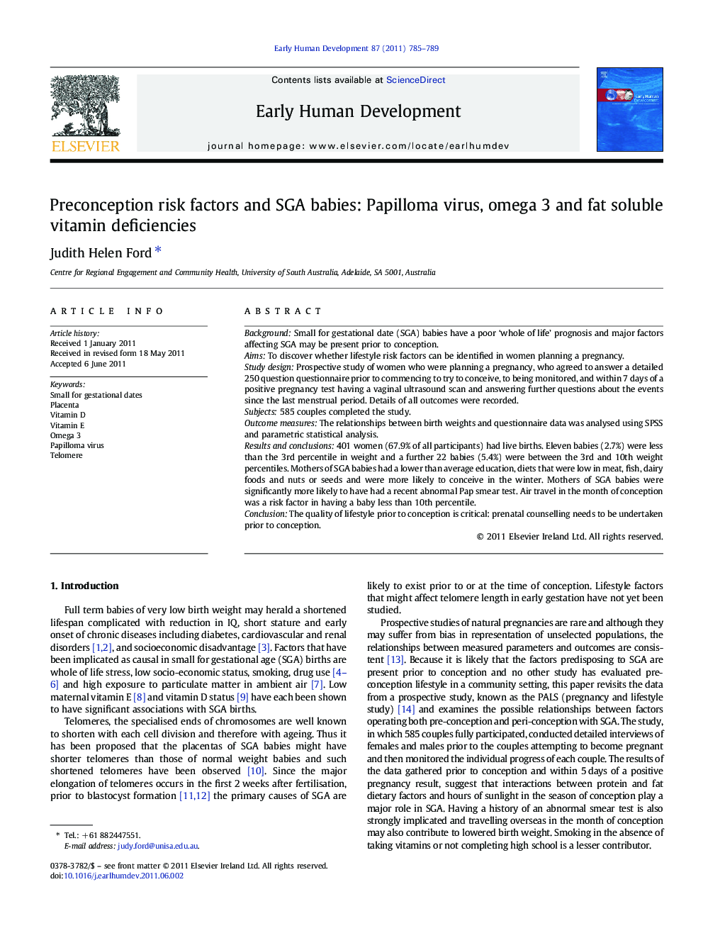 Preconception risk factors and SGA babies: Papilloma virus, omega 3 and fat soluble vitamin deficiencies