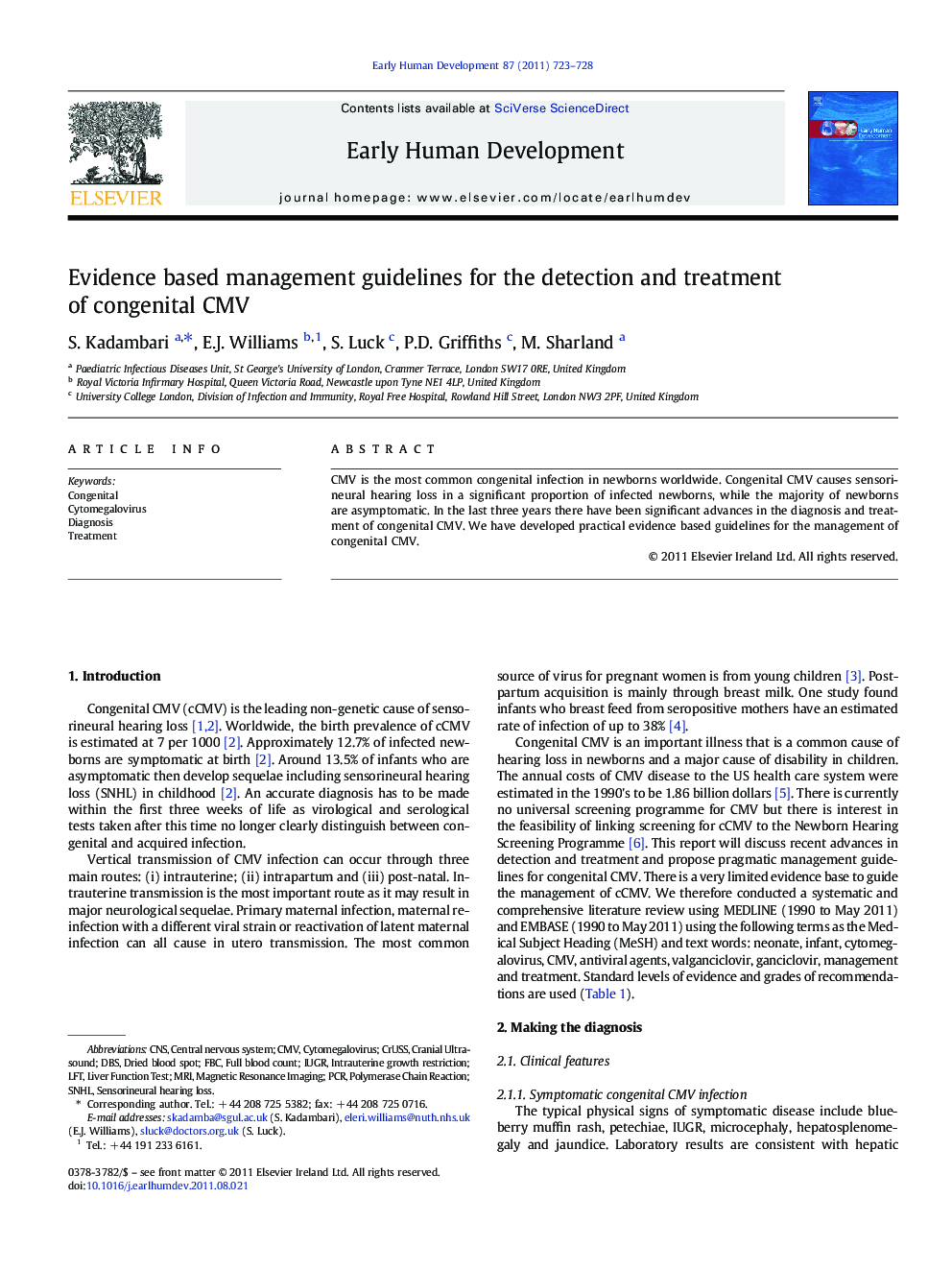 Evidence based management guidelines for the detection and treatment of congenital CMV