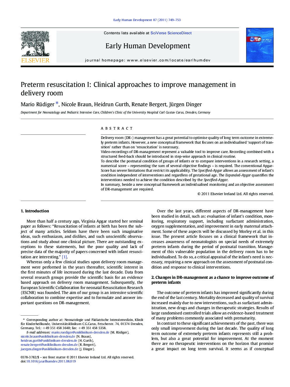 Preterm resuscitation I: Clinical approaches to improve management in delivery room