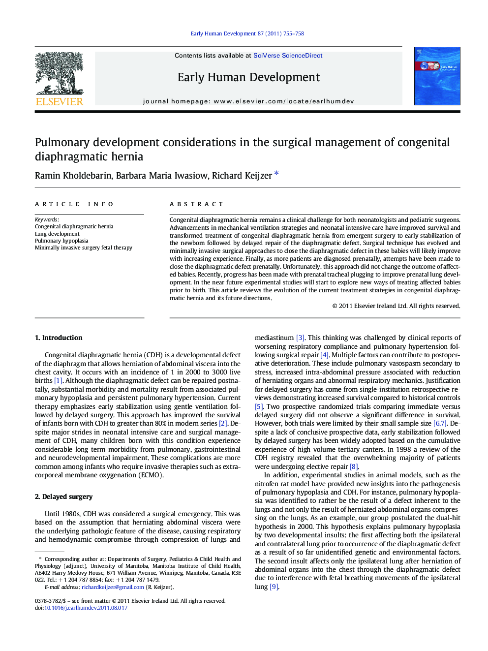 Pulmonary development considerations in the surgical management of congenital diaphragmatic hernia