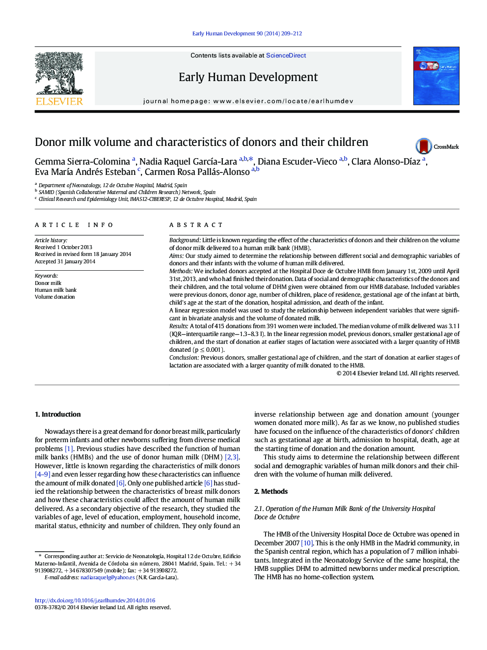 Donor milk volume and characteristics of donors and their children