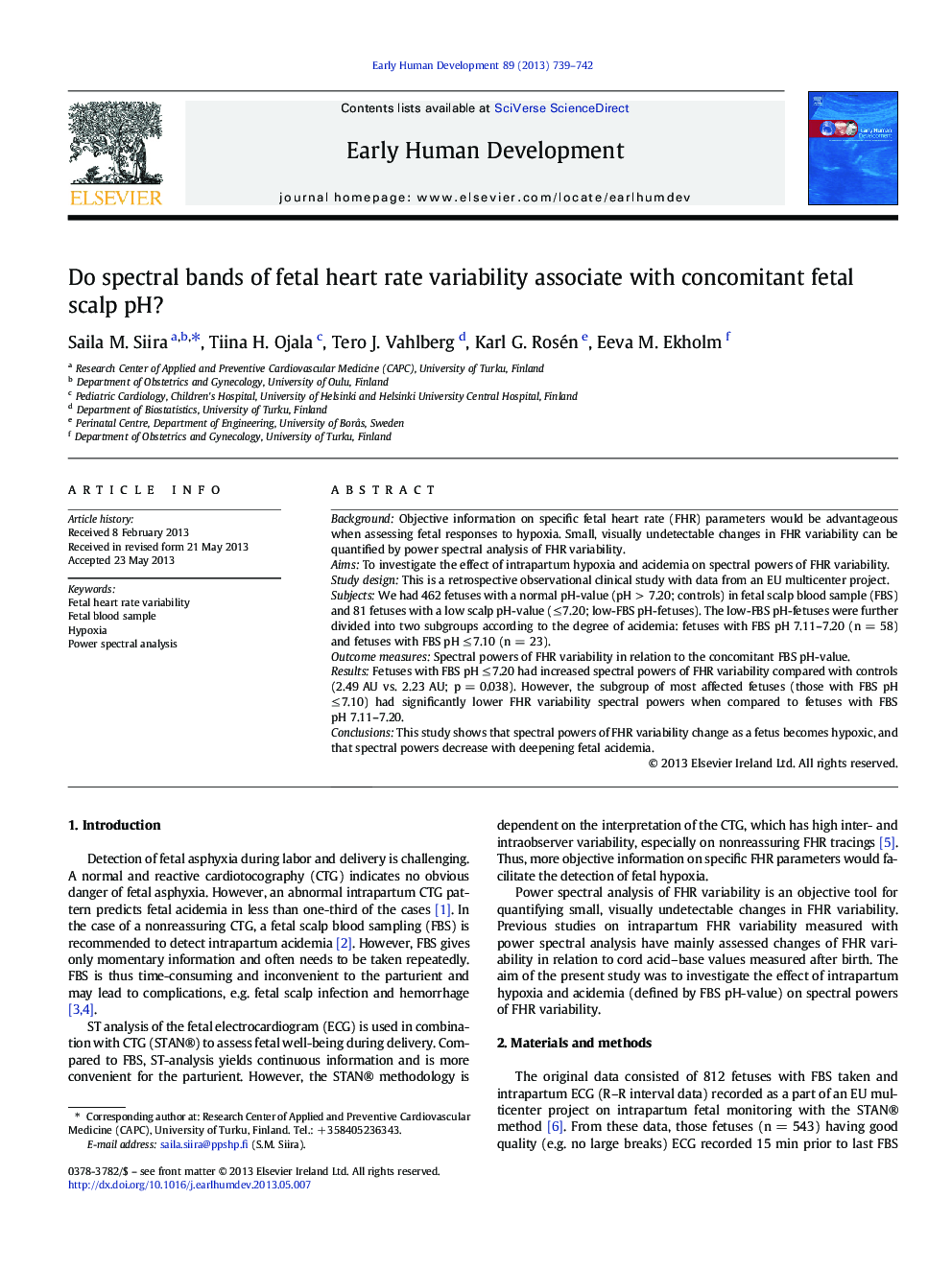 Do spectral bands of fetal heart rate variability associate with concomitant fetal scalp pH?