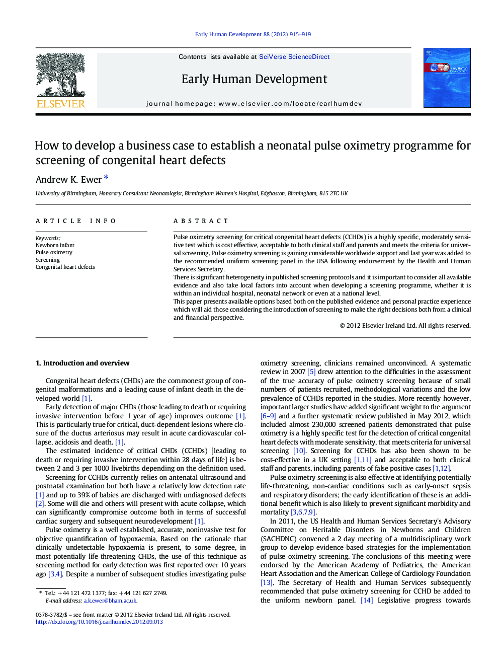 How to develop a business case to establish a neonatal pulse oximetry programme for screening of congenital heart defects