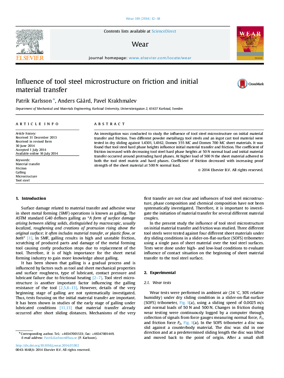 Influence of tool steel microstructure on friction and initial material transfer