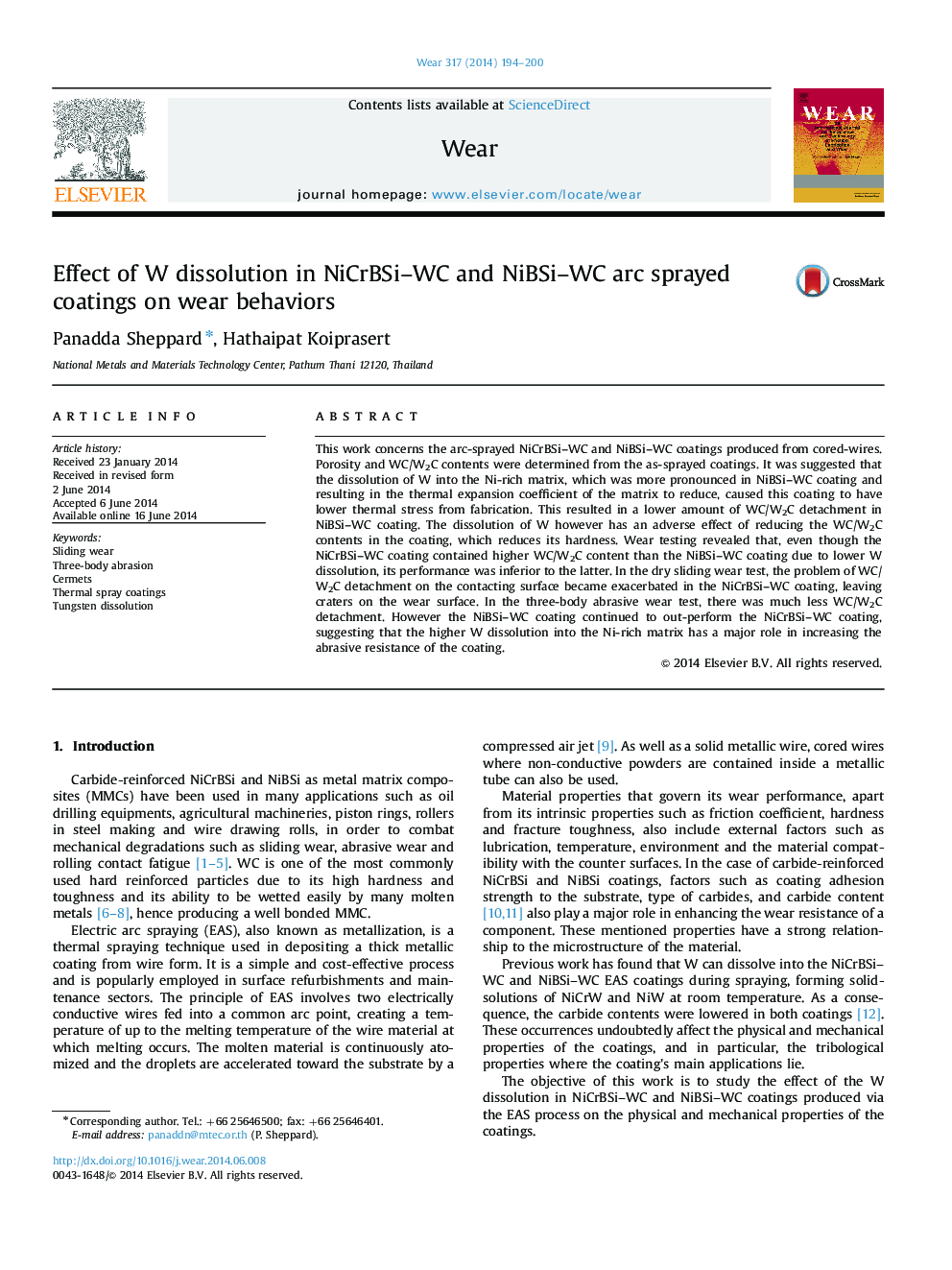 Effect of W dissolution in NiCrBSi-WC and NiBSi-WC arc sprayed coatings on wear behaviors