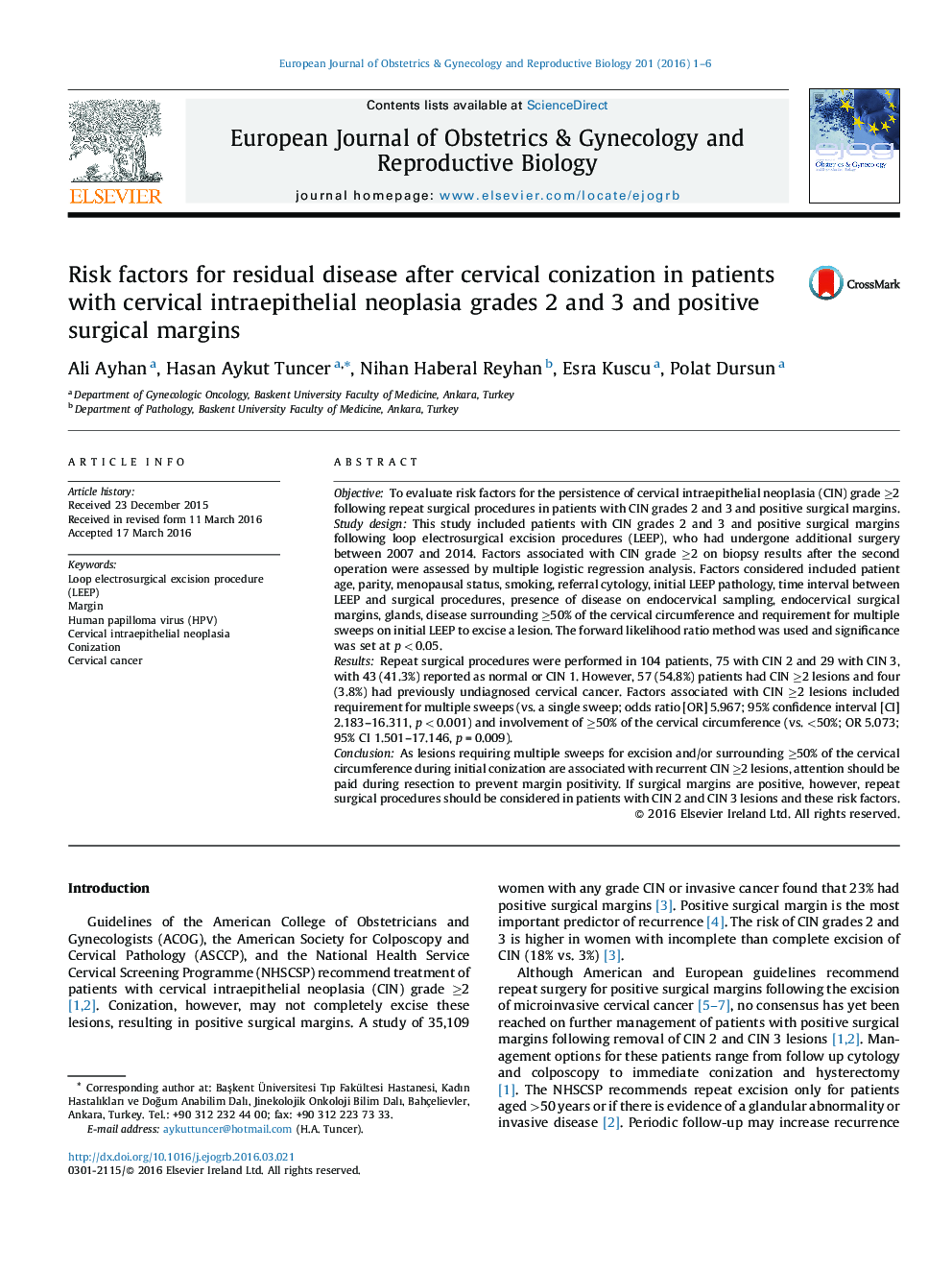 Risk factors for residual disease after cervical conization in patients with cervical intraepithelial neoplasia grades 2 and 3 and positive surgical margins