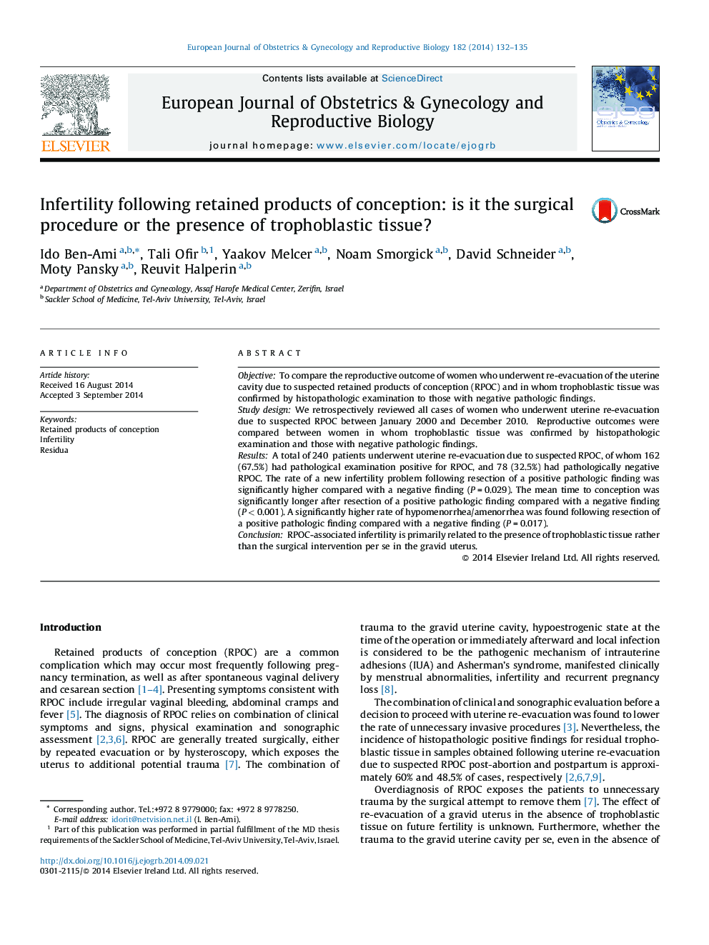 Infertility following retained products of conception: is it the surgical procedure or the presence of trophoblastic tissue?