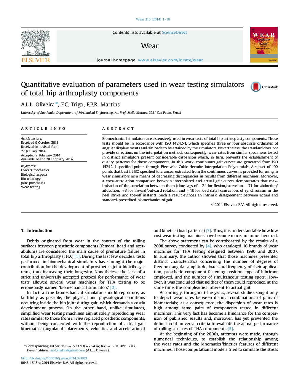 Quantitative evaluation of parameters used in wear testing simulators of total hip arthroplasty components