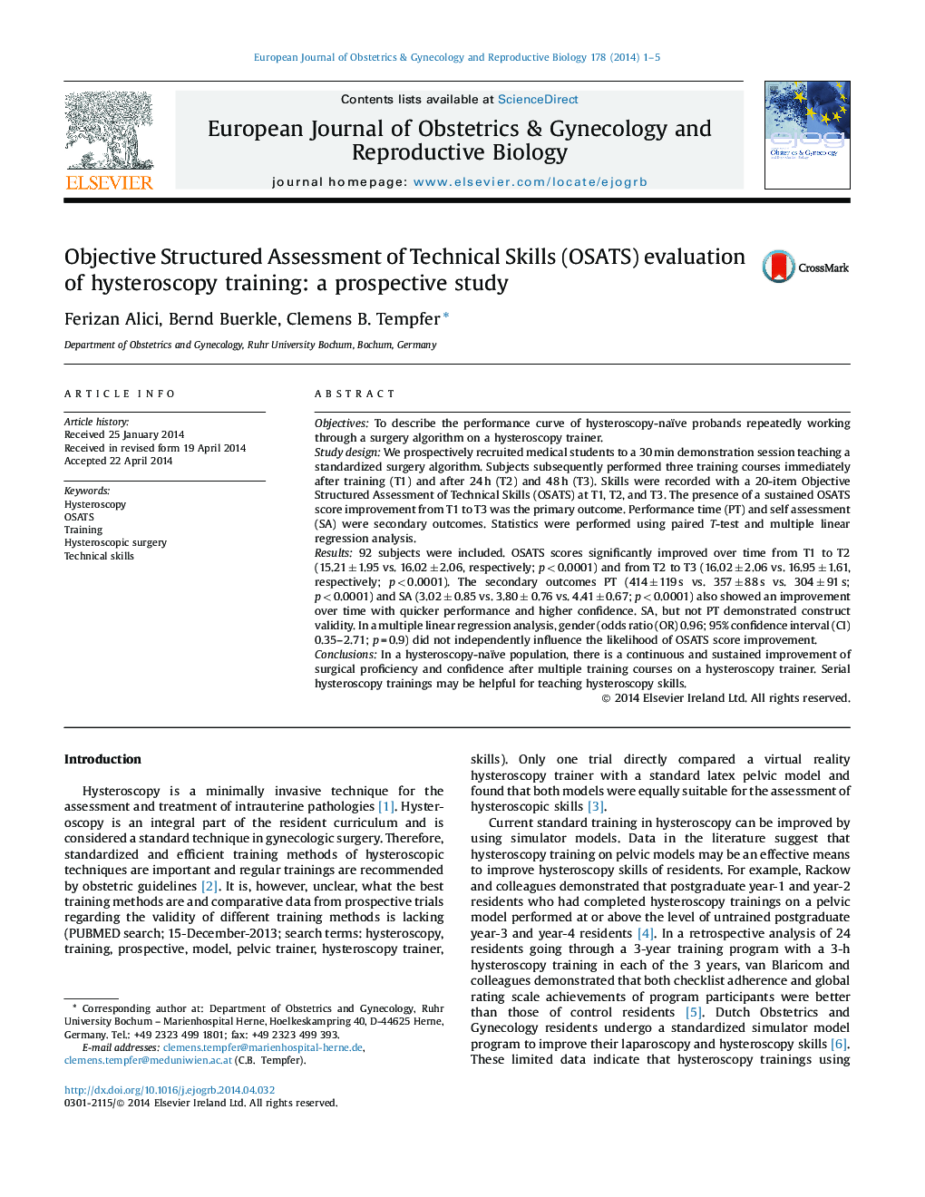 Objective Structured Assessment of Technical Skills (OSATS) evaluation of hysteroscopy training: a prospective study