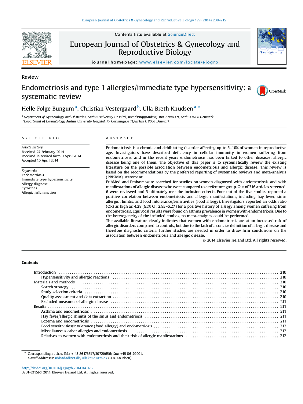 Endometriosis and type 1 allergies/immediate type hypersensitivity: a systematic review