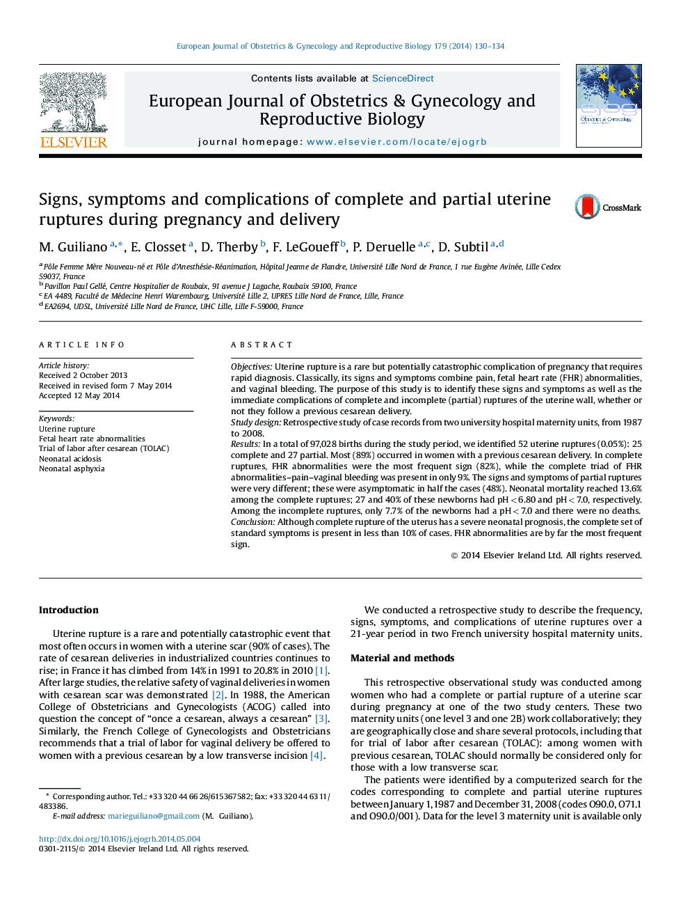 Signs, symptoms and complications of complete and partial uterine ruptures during pregnancy and delivery