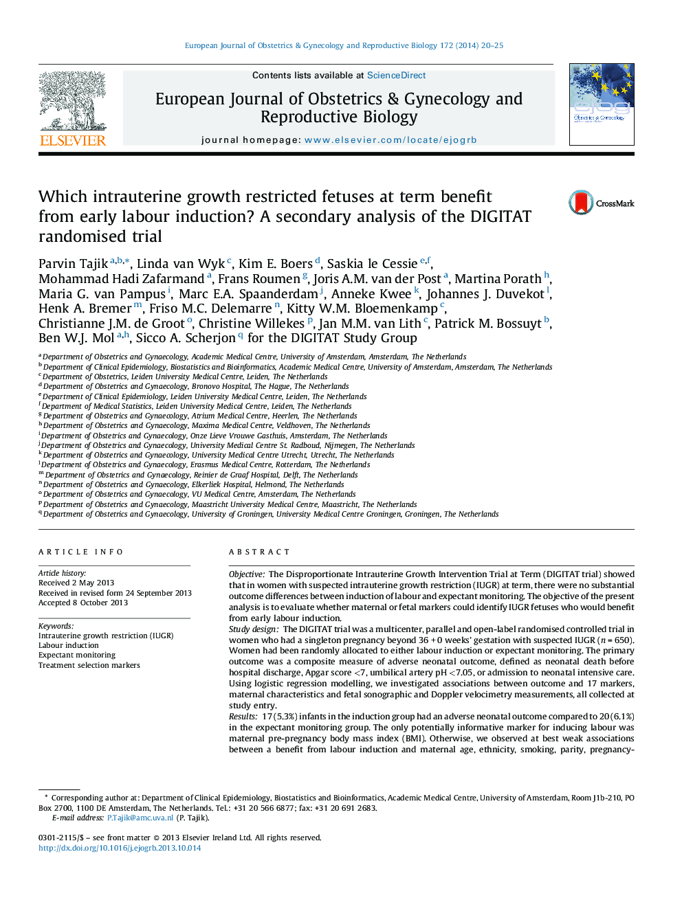 Which intrauterine growth restricted fetuses at term benefit from early labour induction? A secondary analysis of the DIGITAT randomised trial