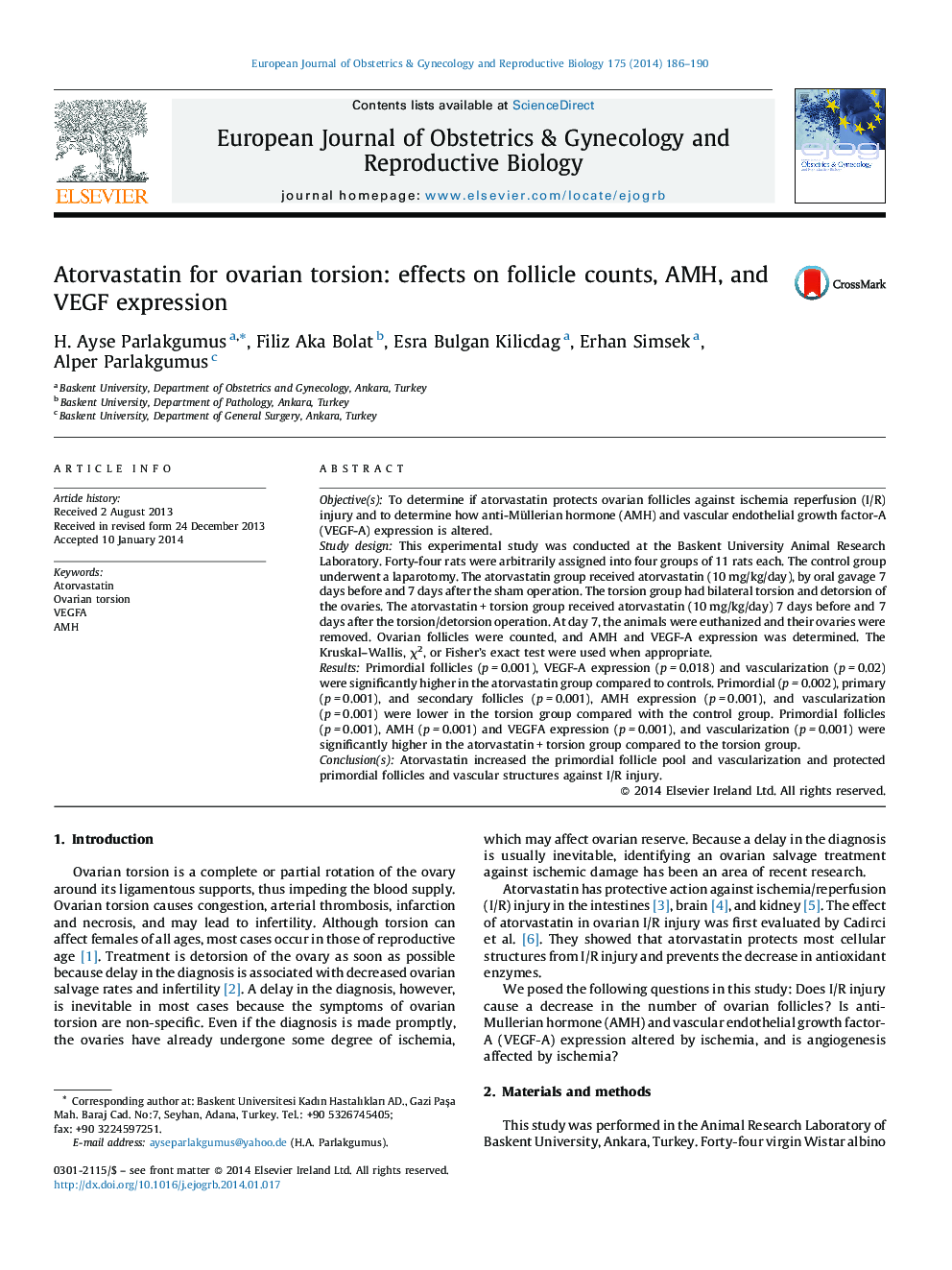 Atorvastatin for ovarian torsion: effects on follicle counts, AMH, and VEGF expression