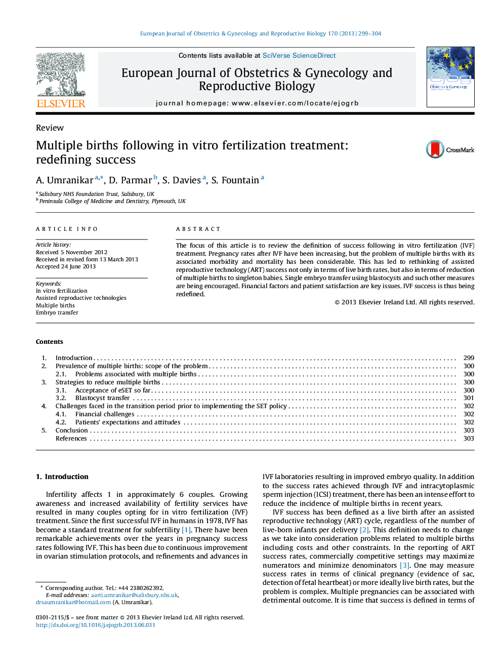 Multiple births following in vitro fertilization treatment: redefining success