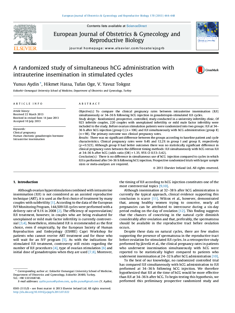 A randomized study of simultaneous hCG administration with intrauterine insemination in stimulated cycles