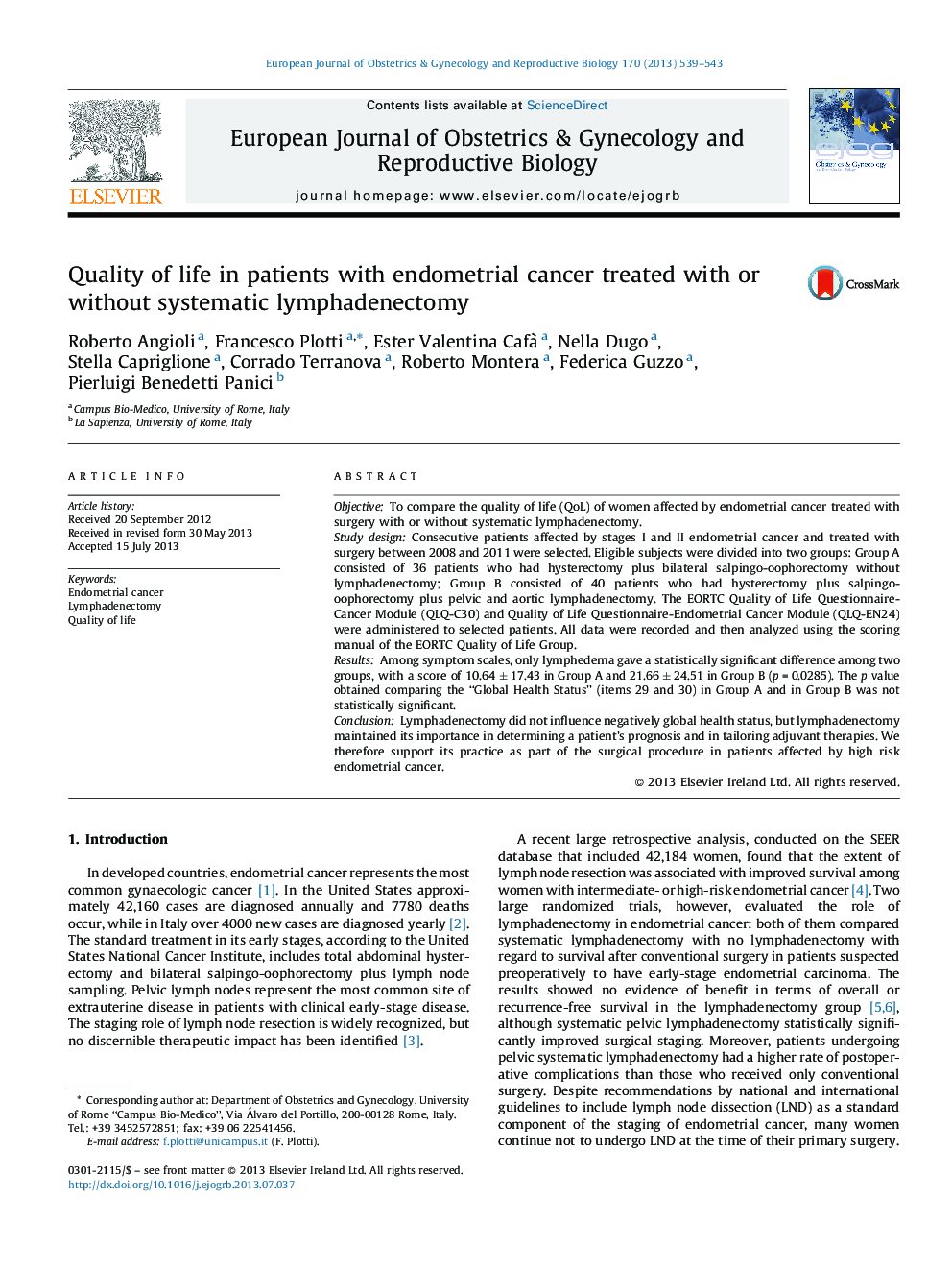 Quality of life in patients with endometrial cancer treated with or without systematic lymphadenectomy