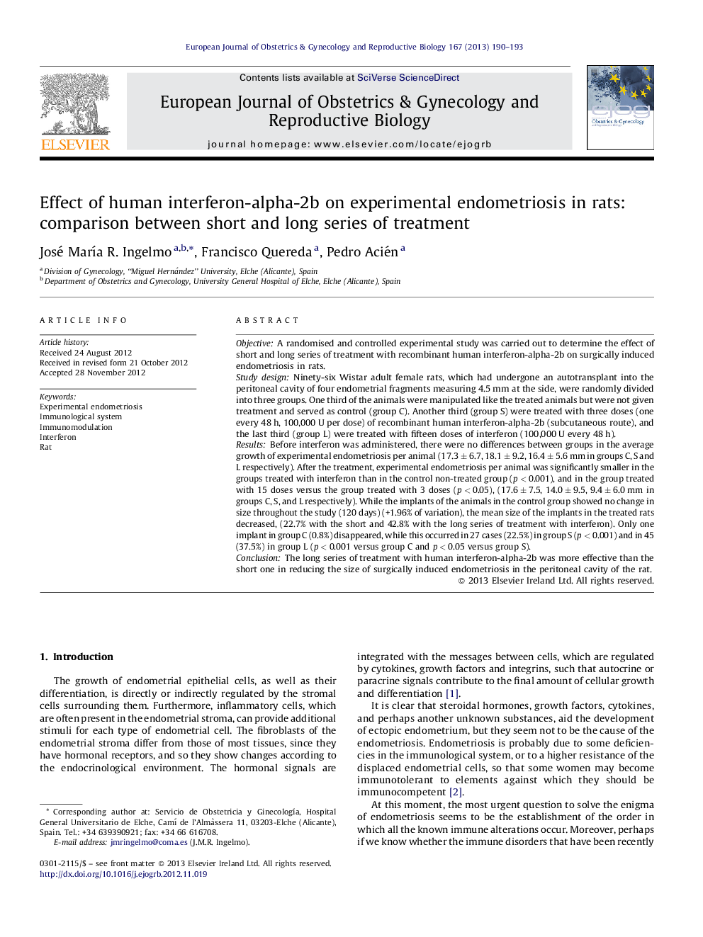 Effect of human interferon-alpha-2b on experimental endometriosis in rats: comparison between short and long series of treatment