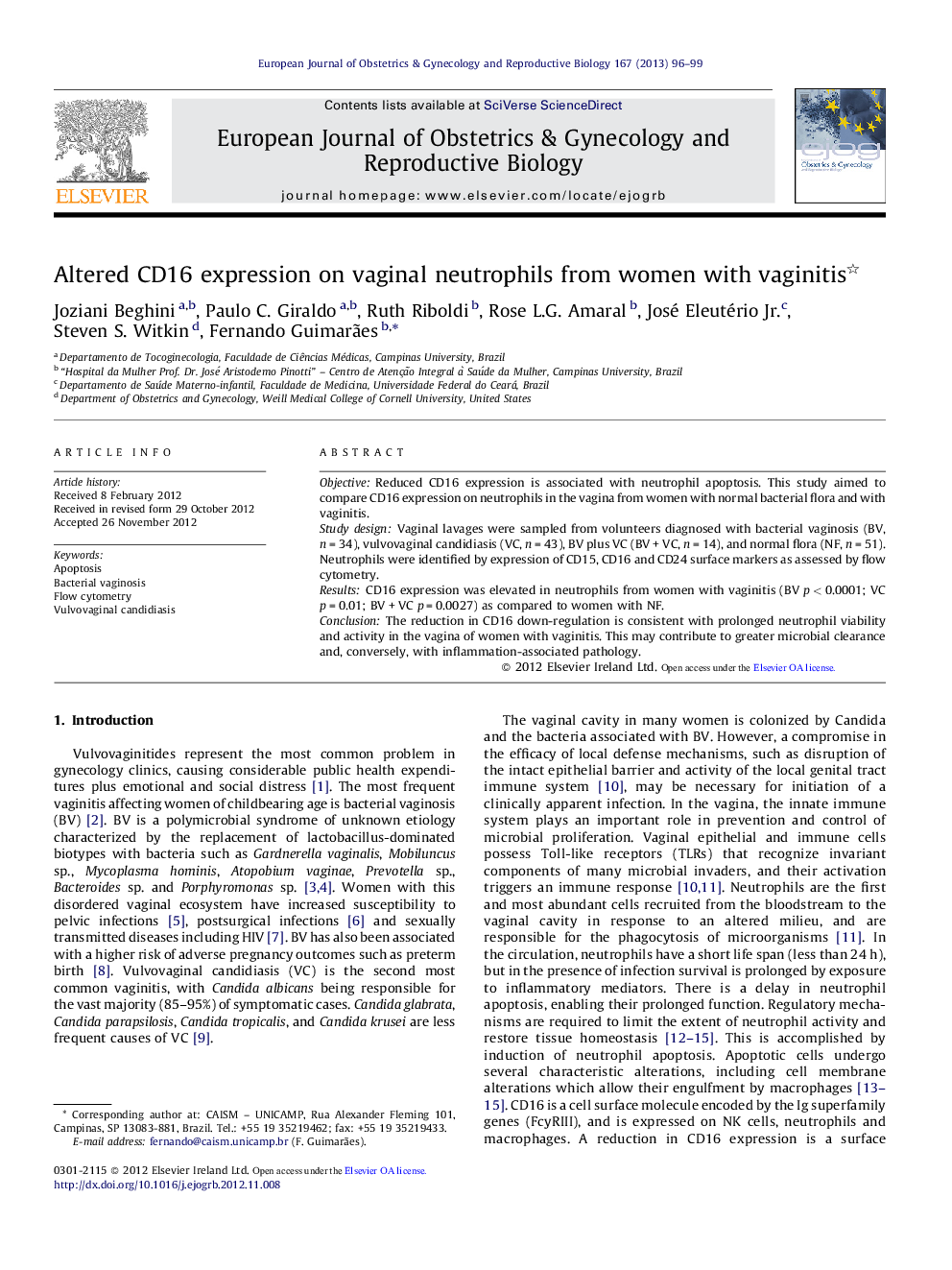 Altered CD16 expression on vaginal neutrophils from women with vaginitis