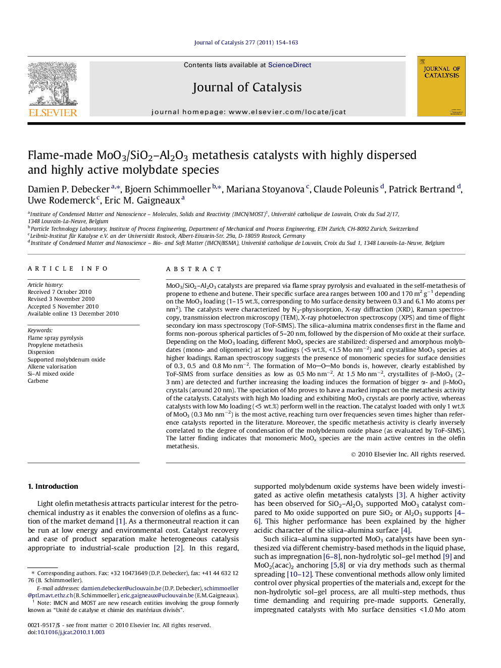 Flame-made MoO3/SiO2–Al2O3 metathesis catalysts with highly dispersed and highly active molybdate species