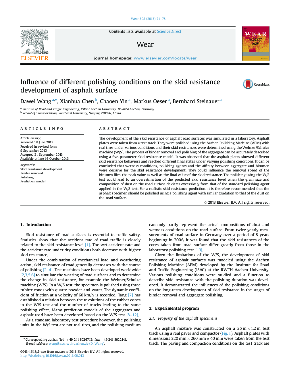 Influence of different polishing conditions on the skid resistance development of asphalt surface